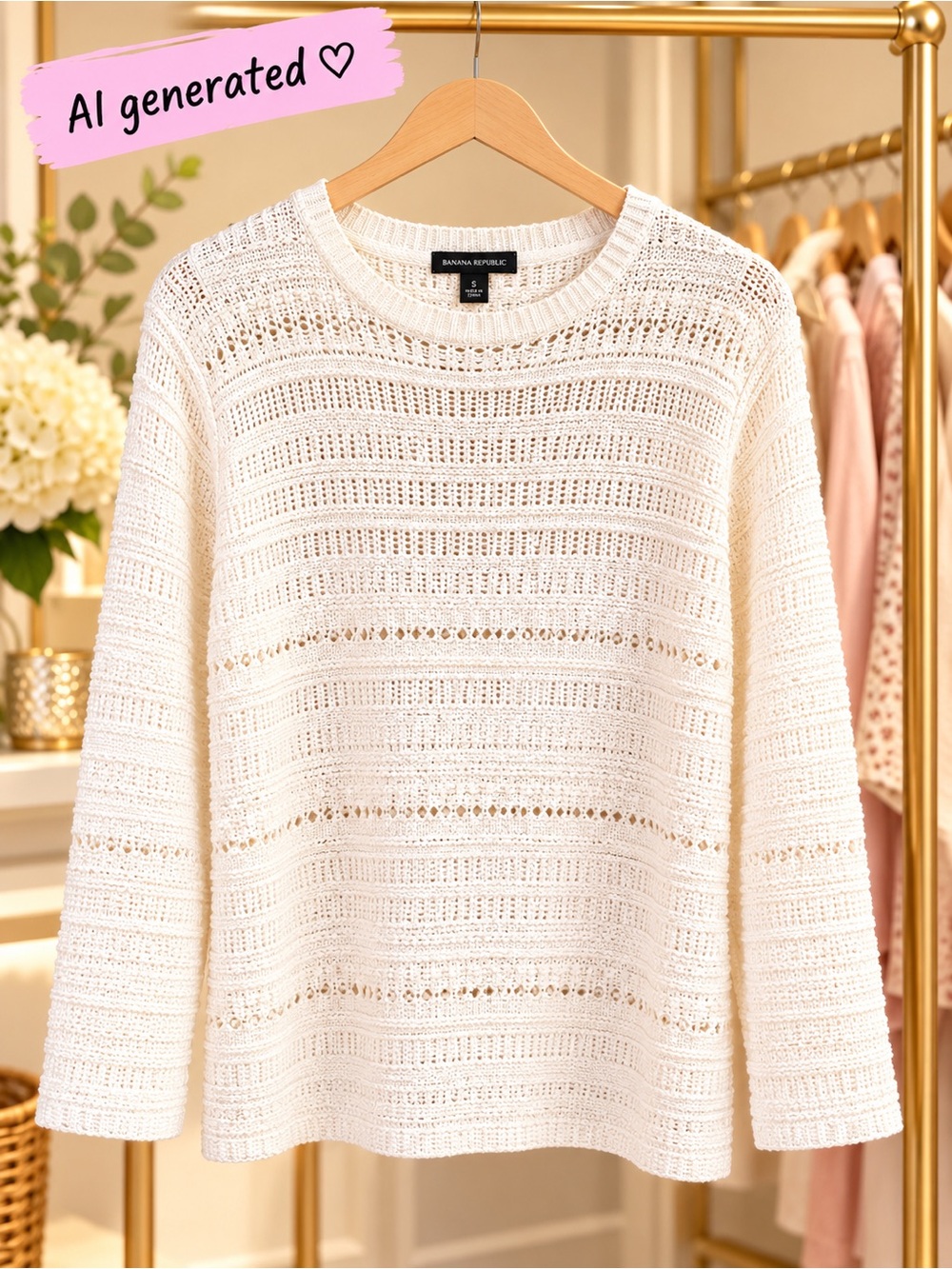 Banana Republic White Textured Open-Knit Sweater | S/P